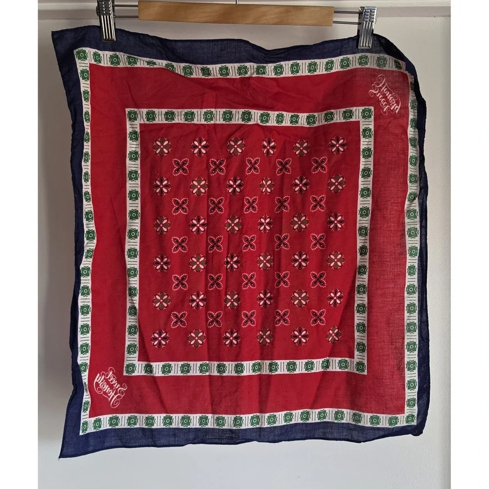 VTG Avon Bandana Floral Red Green Blue White Retro Scarf Wrap Head Neck
